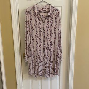 Free People Cream Button Down Ruffle Floral Dress